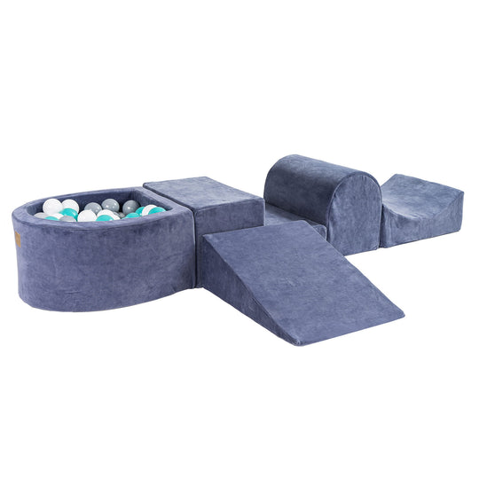 Ensemble de jeu en mousse bleu-gris velours avec petite piscine à balles avec 100 balles