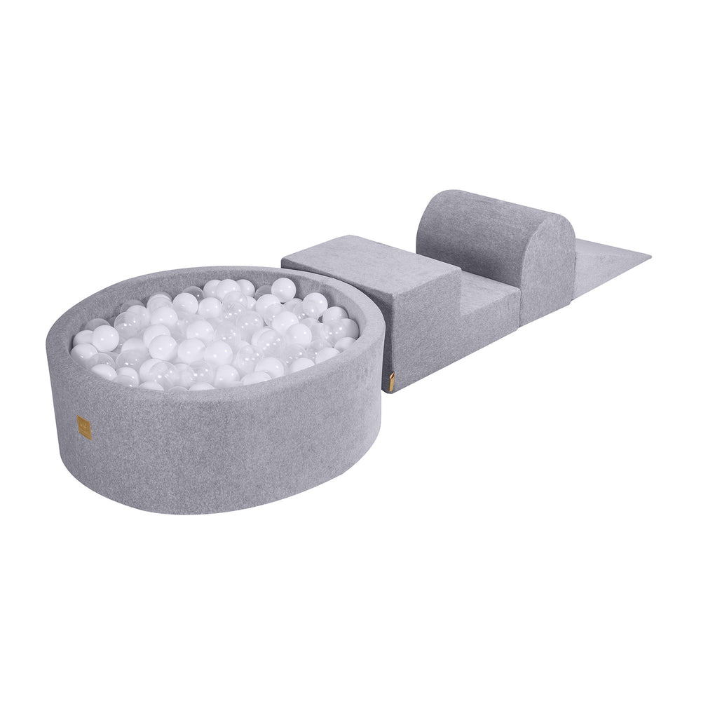 Fluwelen Light Grijze Speelset met Ronde Ballenbak