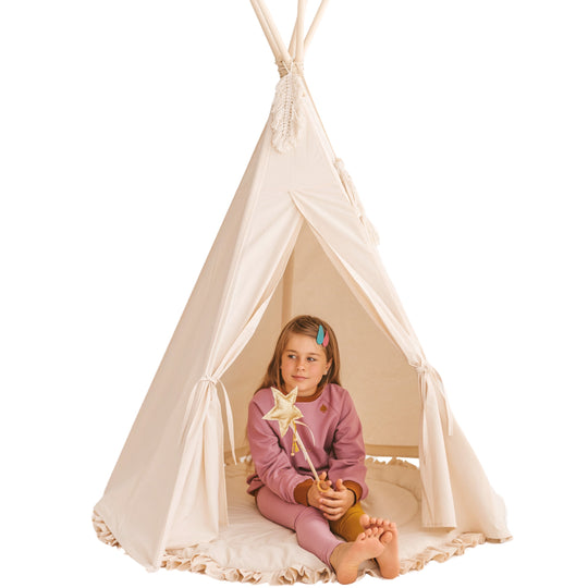 Kinderspeeltent in effen stijl met macraméveer