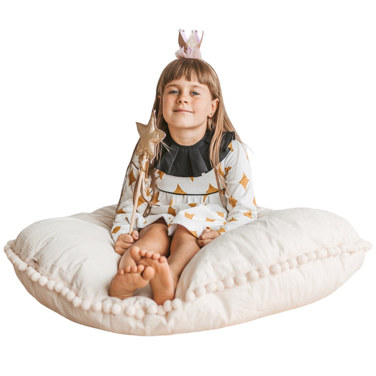 Large Floor Cushion With Pom Poms