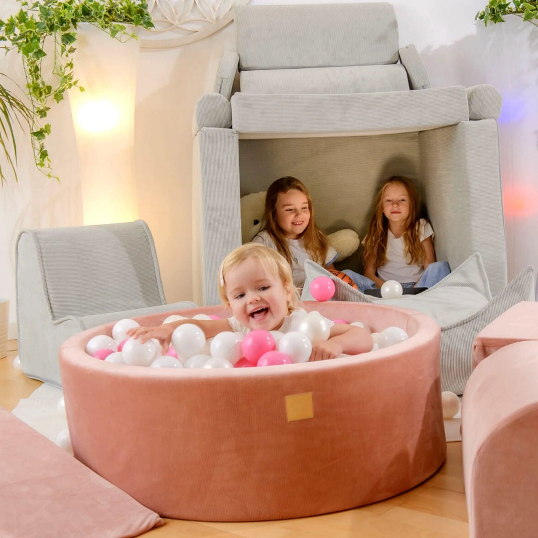 Fluwelen Ribstof Abrikoos Kleurig Ronde Ballenbak 