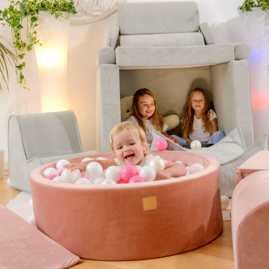 Fluwelen Ribstof Abrikoos Kleurig Ronde Ballenbak 