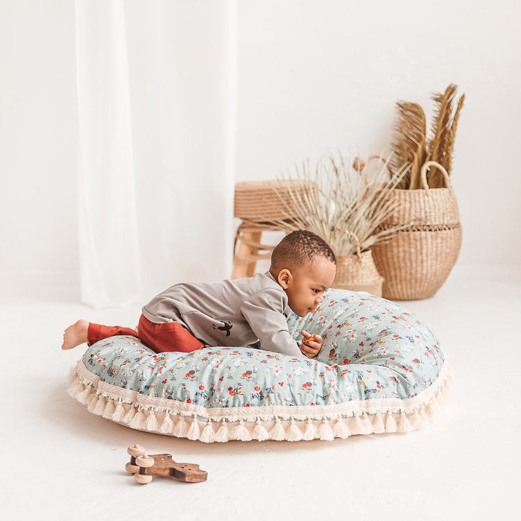 Large Floor Pillow in Mint and Floral Pattern