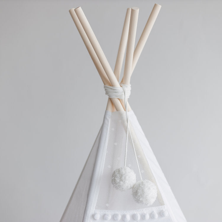 Snow White Kids Teepee Tent With Pom Poms