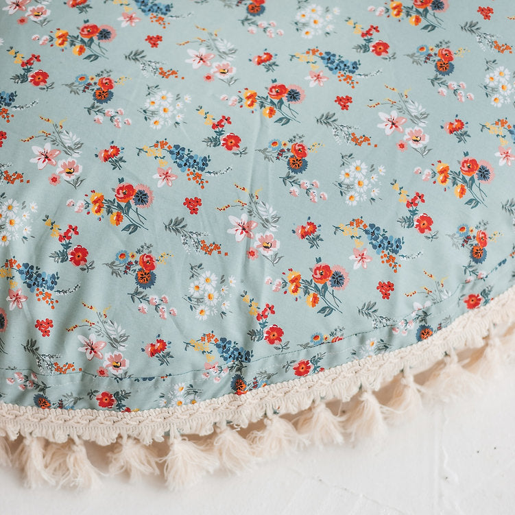 Large Floor Pillow in Mint and Floral Pattern