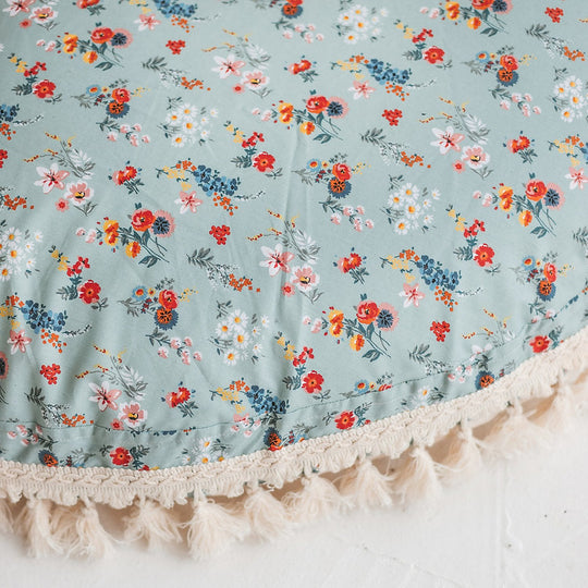 Large Floor Pillow in Mint and Floral Pattern