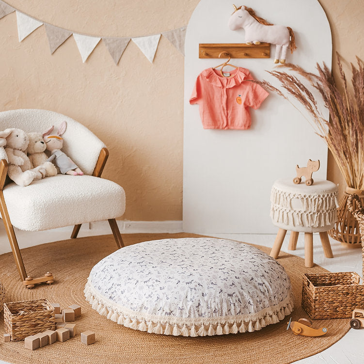 Kid's Floor Cushion in Forest Animal Pattern