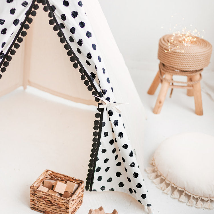 Black Polka Dot Teepee Tent for Kids